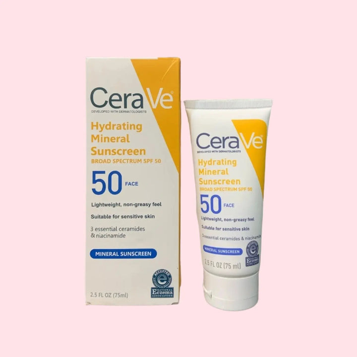 CeraVe Hydrating Mineral Sunscreen SPF 50 for Face - Broad Spectrum Protection ZaishCare